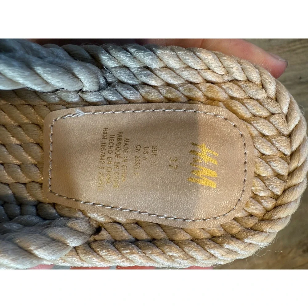 HM Women Beige Braided Rope Platform Sandals Knotted Slide Espadrille 1057840 6